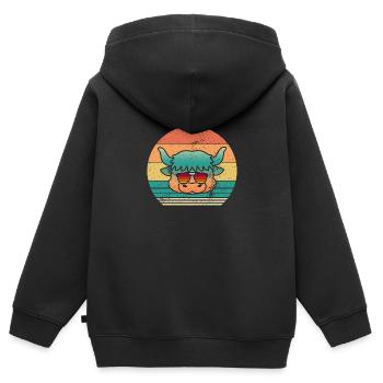 Bovins de buffle Bœufs - Sweat Premium à capuche zippé enfant bio - noir - Dos - AI Model Kid Male (0cm)