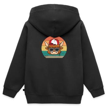 Bovins de buffle Bœufs - Sweat Premium à capuche zippé enfant bio - noir - Dos - AI Model Kid Male (0cm)