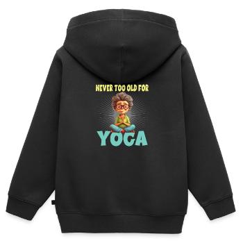 Never Too Old For Yoga - Kinder Premium Organic Zip Hoodie - Schwarz - Hinten - AI Model Kid Male (0cm)