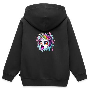 Schimpfendes Einhorn Beschweren Laune - Kinder Premium Organic Zip Hoodie - Schwarz - Hinten - AI Model Kid Male (0cm)