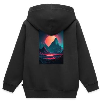 Eine Synthwave Retrowave Sinfonie in den Bergen - Kinder Premium Organic Zip Hoodie - Schwarz - Hinten - AI Model Kid Male (0cm)