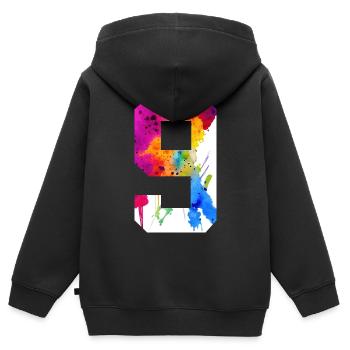 NUMÉRO 9 ANS 9E ANNIVERSAIRE - Sweat Premium à capuche zippé enfant bio - noir - Dos - AI Model Kid Male (0cm)