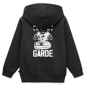 Je Peux Pas Je Suis de Garde Pompier Humour - Sweat Premium à capuche zippé enfant bio - noir - Dos - AI Model Kid Male (0cm)