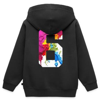 FARBIG NUMMER 6 BUNT 6. GEBURTSTAG - Kinder Premium Organic Zip Hoodie - Schwarz - Hinten - AI Model Kid Male (0cm)
