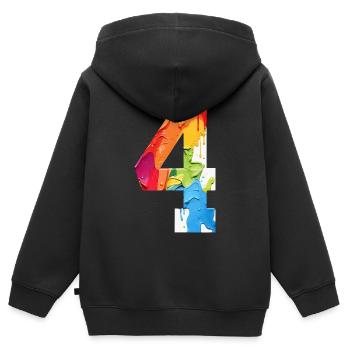 COLORED NUMBER 4 COLORFUL 4TH BIRTHDAY - Kids Premium Organic Zip-up Hoodie - black - Back - AI Model Kid Male (0cm)