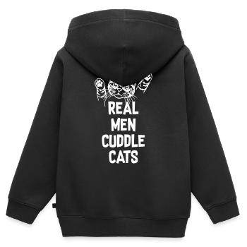 Vrai homme câlins chats - Sweat Premium à capuche zippé enfant bio - noir - Dos - AI Model Kid Male (0cm)