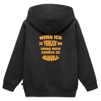 Zu peinlich zurück an Manuela - Kinder Premium Organic Zip Hoodie - Schwarz - Hinten - AI Model Kid Male (0cm)