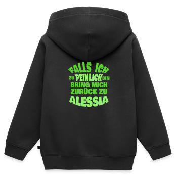 Alessia - Kinder Premium Organic Zip Hoodie - Schwarz - Hinten - AI Model Kid Male (0cm)