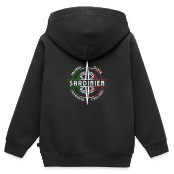Été Sardaigne - Sweat Premium à capuche zippé enfant bio - noir - Dos - AI Model Kid Male (0cm)