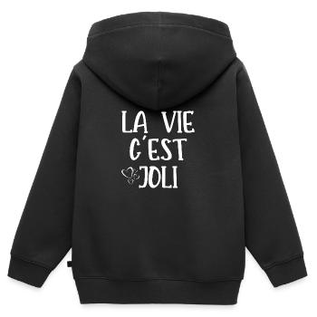 la vie c'est joli - Sweat Premium à capuche zippé enfant bio - noir - Dos - AI Model Kid Male (0cm)