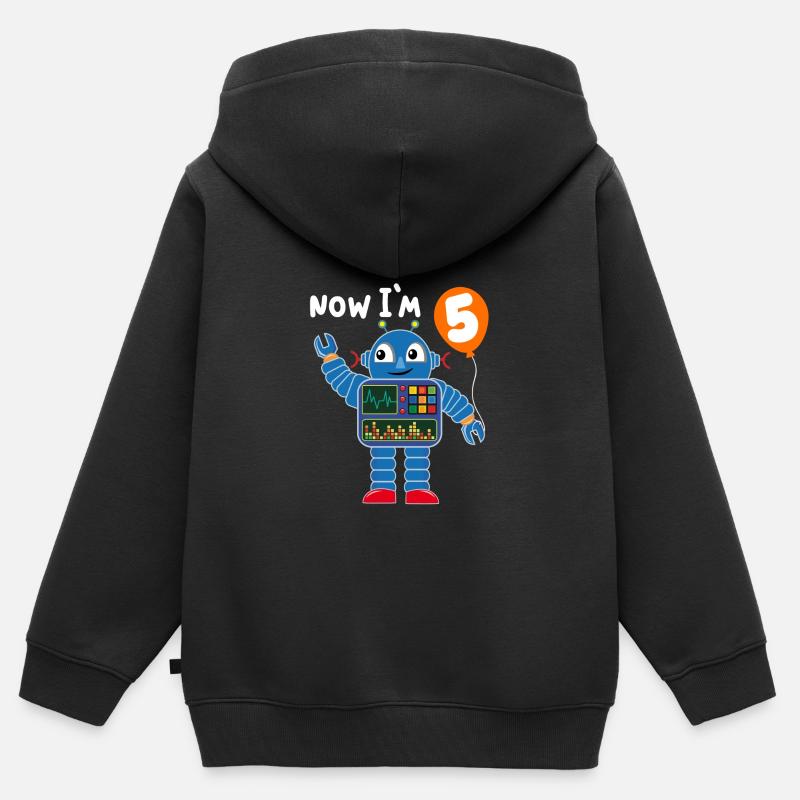 Robot 5e anniversaire - Sweat Premium à capuche zippé enfant bio - noir
