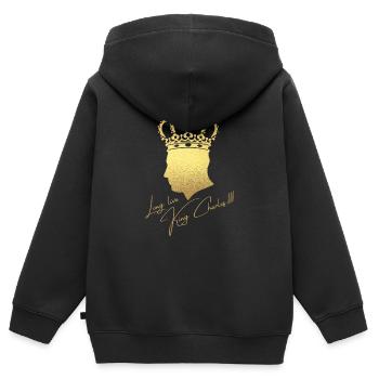 Couronnement du roi britannique Charles Angleterre Drapeau - Sweat Premium à capuche zippé enfant bio - noir - Dos - AI Model Kid Male (0cm)