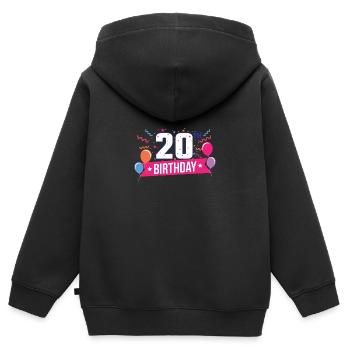 20ème anniversaire Ballons de fête Bannière Idée Cadeau - Sweat Premium à capuche zippé enfant bio - noir - Dos - AI Model Kid Male (0cm)