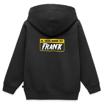 Frank - Kinder Premium Organic Zip Hoodie - Schwarz - Hinten - AI Model Kid Male (0cm)