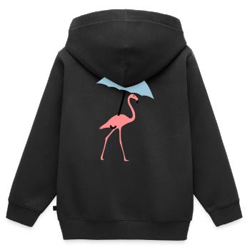 Flamingo mit Regenschirm oder Sonnenschirm - Kinder Premium Organic Zip Hoodie - Schwarz - Hinten - AI Model Kid Male (0cm)