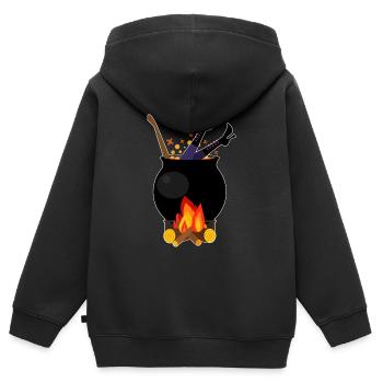 Hexe in Kochtopf - Halloween Kochen Feuerholz - Kinder Premium Organic Zip Hoodie - Schwarz - Hinten - AI Model Kid Male (0cm)