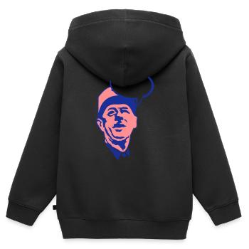 general de gaulle visage bulle leader - Sweat Premium à capuche zippé enfant bio - noir - Dos - AI Model Kid Male (0cm)