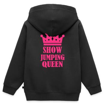 Show Jumping Queen - Sweat Premium à capuche zippé enfant bio - noir - Dos - AI Model Kid Male (0cm)