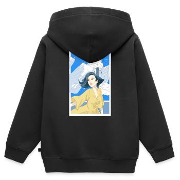 Frau mit gelben Kleid - Kinder Premium Organic Zip Hoodie - Schwarz - Hinten - AI Model Kid Male (0cm)