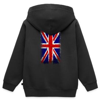 Union Jack Grande-Bretagne - Sweat Premium à capuche zippé enfant bio - noir - Dos - AI Model Kid Male (0cm)