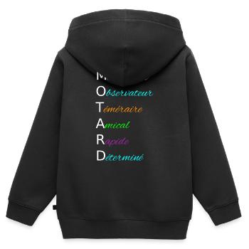 MOTARD Merveilleux Observateur Téméraire Amical - Sweat Premium à capuche zippé enfant bio - noir - Dos - AI Model Kid Male (0cm)