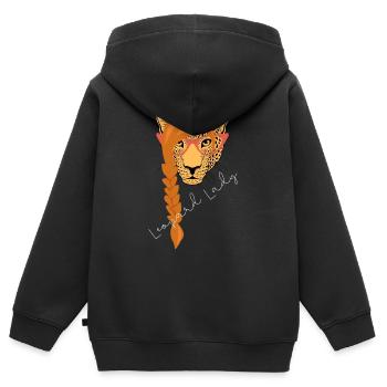 Leopard Lady | weißer Text - Kinder Premium Organic Zip Hoodie - Schwarz - Hinten - AI Model Kid Male (0cm)