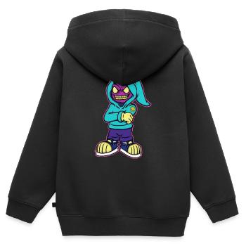 Troll au néon - Sweat Premium à capuche zippé enfant bio - noir - Dos - AI Model Kid Male (0cm)
