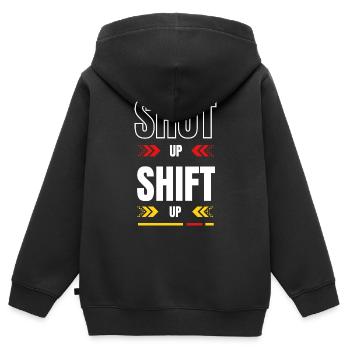 Shut up Shift up Red Yellow - Sweat Premium à capuche zippé enfant bio - noir - Dos - AI Model Kid Male (0cm)