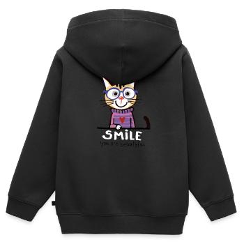 Lustige Katze, lächeln und glücklich sein! - Kinder Premium Organic Zip Hoodie - Schwarz - Hinten - AI Model Kid Male (0cm)
