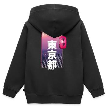 TOKIO, JAPAN - Kinder Premium Organic Zip Hoodie - Schwarz - Hinten - AI Model Kid Male (0cm)