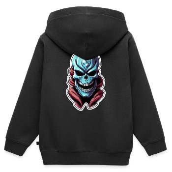 Alien Skull - Blaues Monster - Kinder Premium Organic Zip Hoodie - Schwarz - Hinten - AI Model Kid Male (0cm)