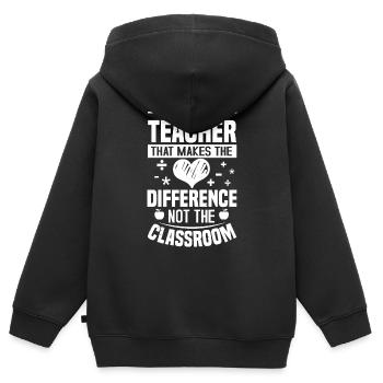 ES IST DER LEHRER, DER DEN UNTERSCHIED MACHT. - Kinder Premium Organic Zip Hoodie - Schwarz - Hinten - AI Model Kid Male (0cm)