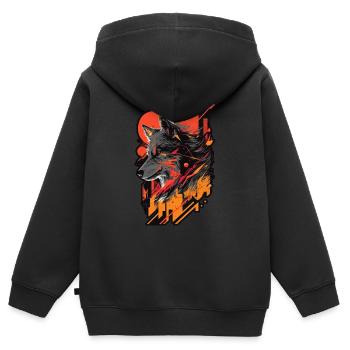 Wolf Cyber Punk Wildtier Tier Rudel JGA Wolfsrudel - Kinder Premium Organic Zip Hoodie - Schwarz - Hinten - AI Model Kid Male (0cm)