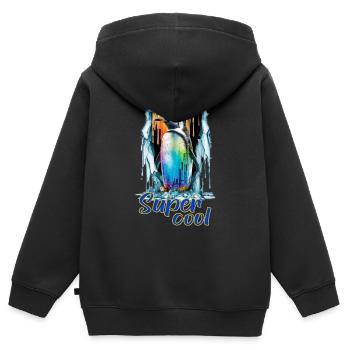Pingouin coloré sur glace - Sweat Premium à capuche zippé enfant bio - noir - Dos - AI Model Kid Male (0cm)