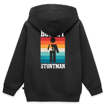 Lustiger Stuntman: Gebrochener Arm, Ellbogen, Handgelenksverletzung - Kinder Premium Organic Zip Hoodie - Schwarz - Hinten - AI Model Kid Male (0cm)