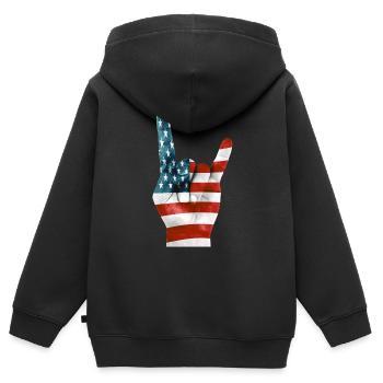 Drapeau américain sur une main Rock'n'Roll - Sweat Premium à capuche zippé enfant bio - noir - Dos - AI Model Kid Male (0cm)