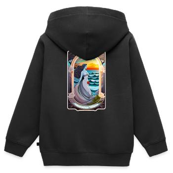 Surfen - Jugendstil - Kinder Premium Organic Zip Hoodie - Schwarz - Hinten - AI Model Kid Male (0cm)