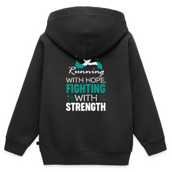 Laufen mit Hoffnung Krebs-Aufklärungslauf - Kinder Premium Organic Zip Hoodie - Schwarz - Hinten - AI Model Kid Male (0cm)