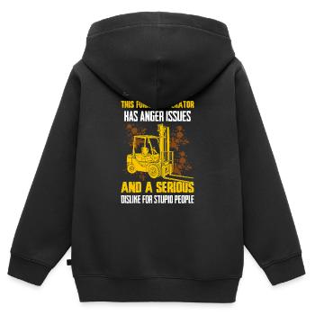 Walk Away This Forklift Operator Has Anger Issues - Kinder Premium Organic Zip Hoodie - Schwarz - Hinten - AI Model Kid Male (0cm)