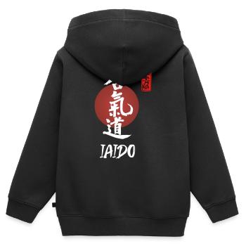 Iaido Japanese Warrior Text Shirt - Sweat Premium à capuche zippé enfant bio - noir - Dos - AI Model Kid Male (0cm)
