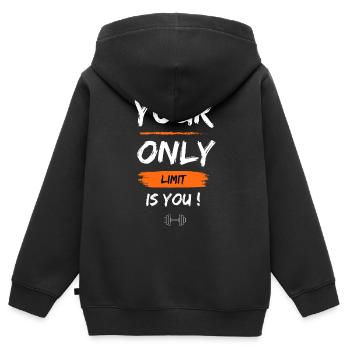 Deine einzige Grenze bist du, die Fitnessmotivation - Kinder Premium Organic Zip Hoodie - Schwarz - Hinten - AI Model Kid Male (0cm)