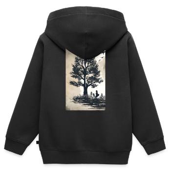 Baum am See - Kinder Premium Organic Zip Hoodie - Schwarz - Hinten - AI Model Kid Male (0cm)