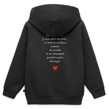 J’arrive bientôt maman-annonce grossesse maman - Sweat Premium à capuche zippé enfant bio - noir - Dos - AI Model Kid Male (0cm)
