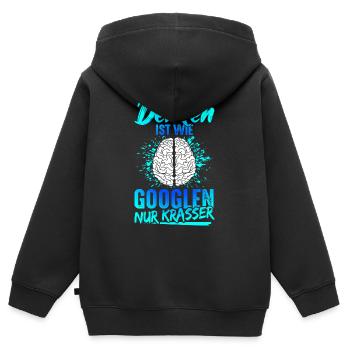 Denken Ist Wie Googlen Nur Krasser Lustiger Spruch - Kinder Premium Organic Zip Hoodie - Schwarz - Hinten - AI Model Kid Male (0cm)