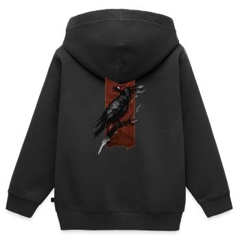 Crimson Gaze: Rabe mit roten Augen - Kinder Premium Organic Zip Hoodie - Schwarz - Hinten - AI Model Kid Male (0cm)