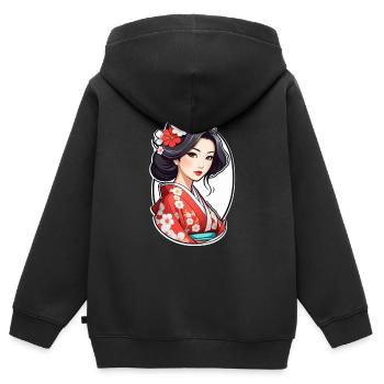 Japanerin im Kimono - Japan - Manga - Kinder Premium Organic Zip Hoodie - Schwarz - Hinten - AI Model Kid Male (0cm)