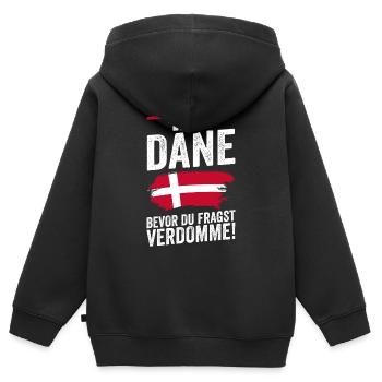 Danois Danemark - Sweat Premium à capuche zippé enfant bio - noir - Dos - AI Model Kid Male (0cm)