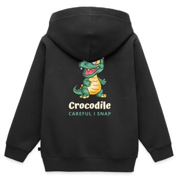 Cartoon Crocodile - Careful I Snap - Kinder Premium Organic Zip Hoodie - Schwarz - Hinten - AI Model Kid Male (0cm)