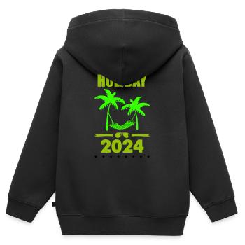 Vacances 2024 Vacances - Sweat Premium à capuche zippé enfant bio - noir - Dos - AI Model Kid Male (0cm)