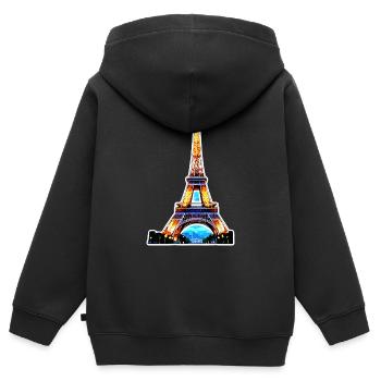 Eiffel tower #7 - Sweat Premium à capuche zippé enfant bio - noir - Dos - AI Model Kid Male (0cm)